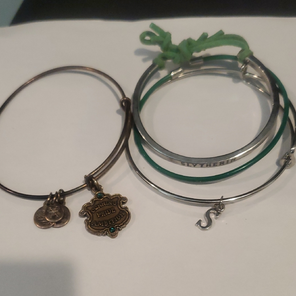 Silver and Green Charm Bracelet Set
